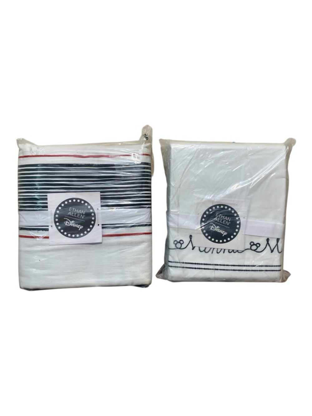 Ethan Allen Disney Twin Striped Duvet & Minnie M.  Embroid. Autograph Sheet Set